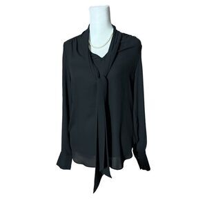 Who What Wear Womens Blouse  Black Wrap Around Neck Scarf